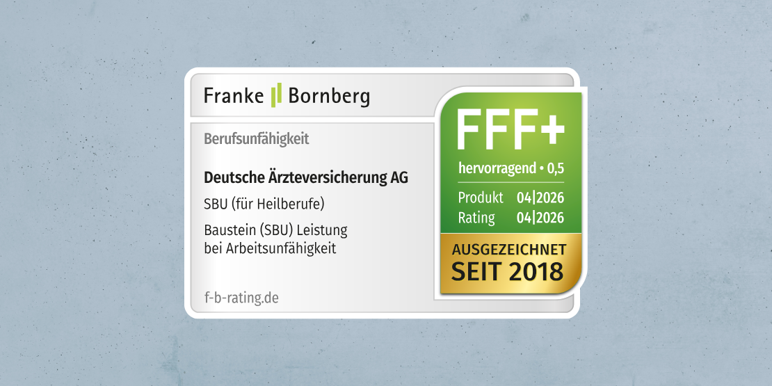 Franke&Bornberg-Testsiegel: BU der Ärzteversicherung mit Note Hervorragend FFF+