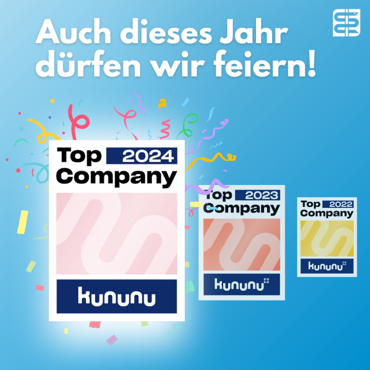 Auszeichnungen mit dem Top Company Award von kununu für die DÄF in den Jahren 2022 - 2024.