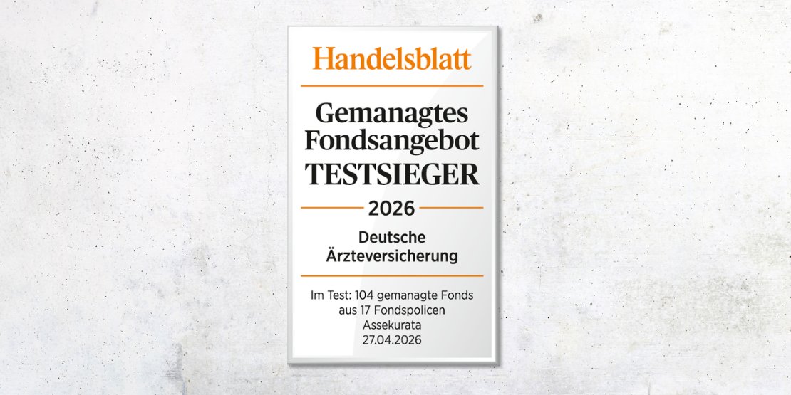 Handelsblatt-Testsiegel: Gemanagtes Fondsangebot TESTSIEGER 2026 Deutsche Ärzteversicherung.